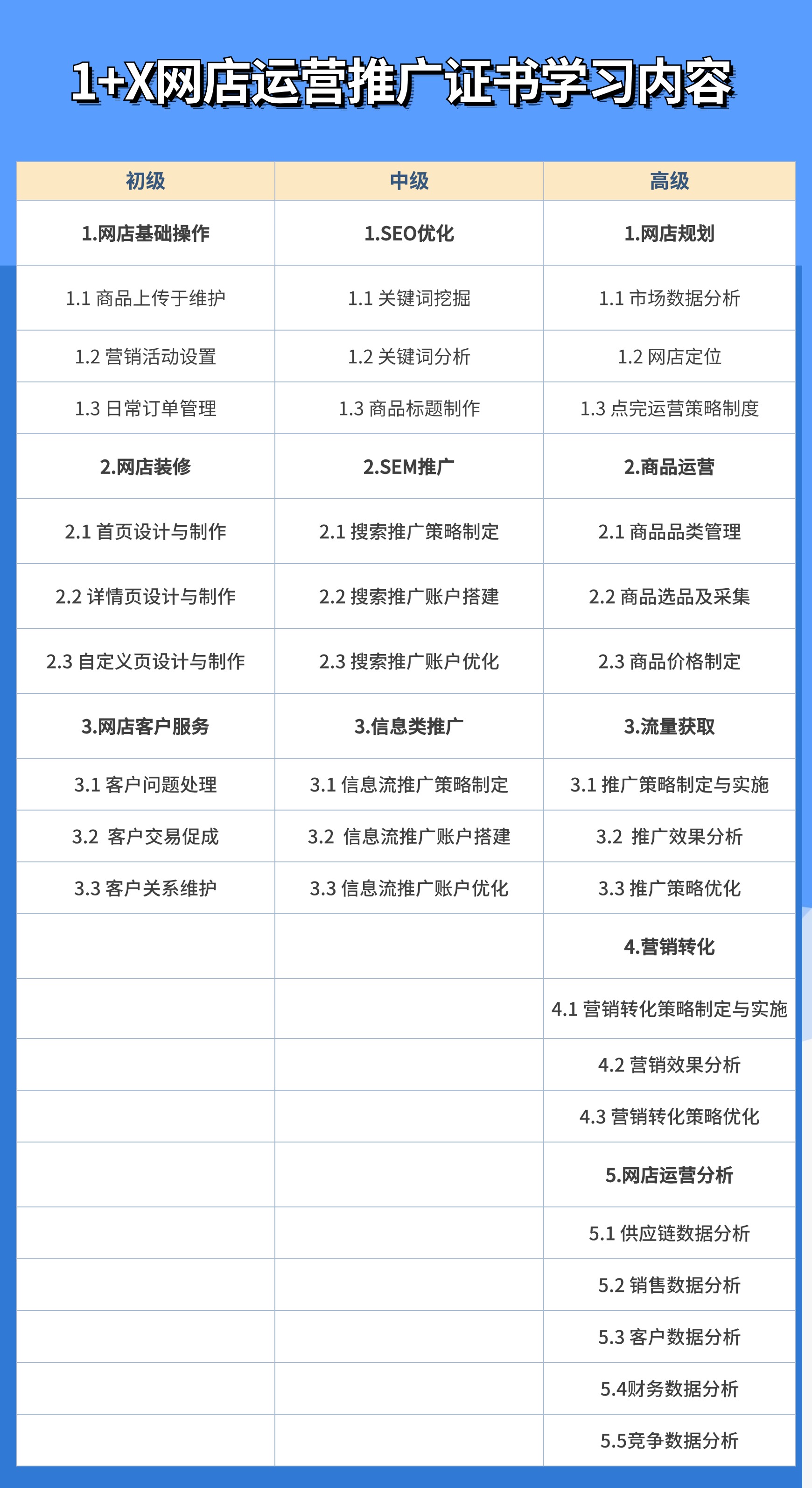 1+X网店运营推广证书