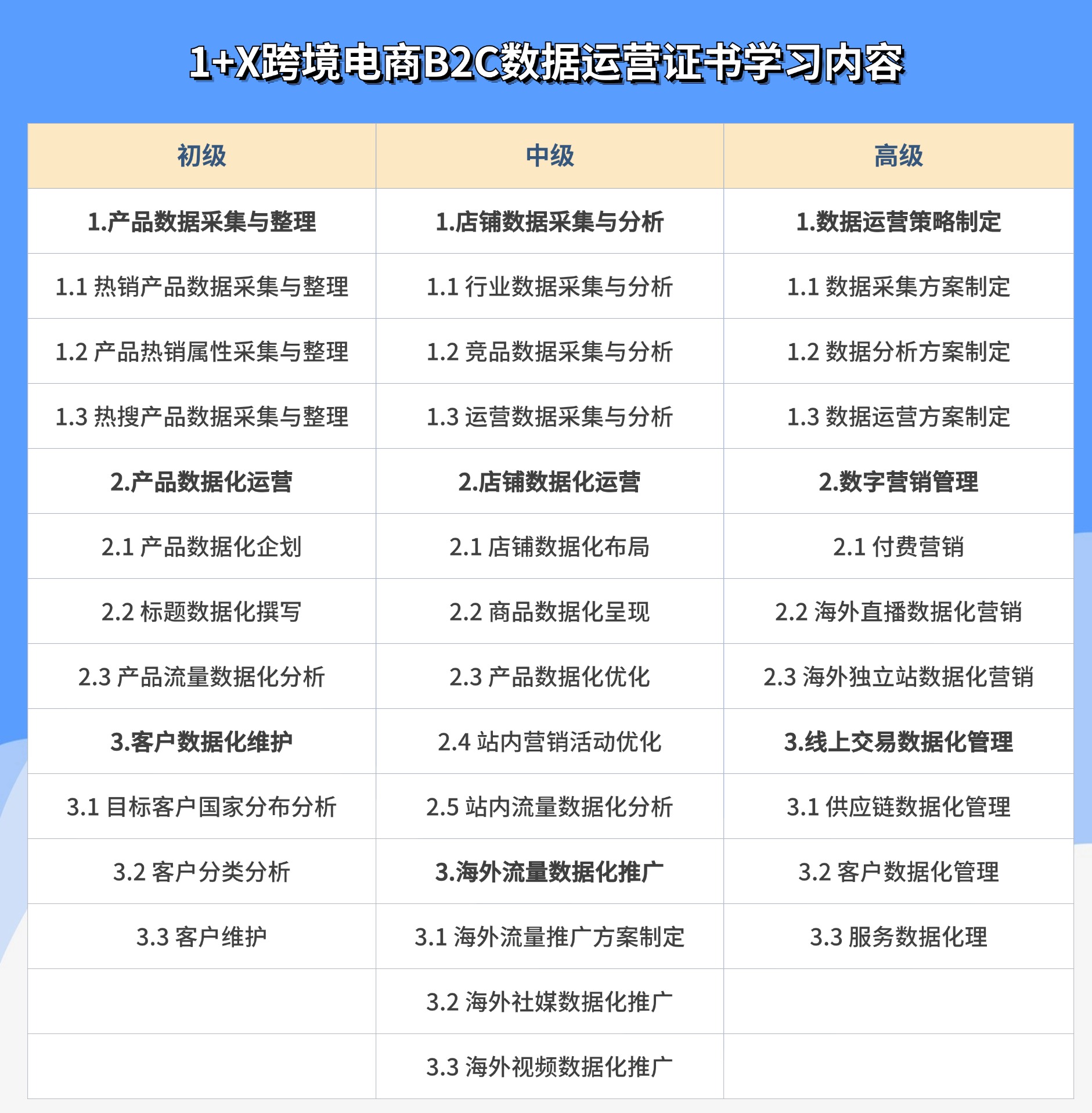 1+X跨境电商B2C数据运营证书